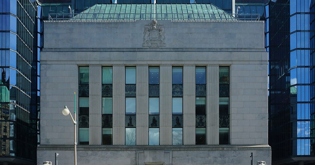 The stone facade of the Bank of Canada building in Ottawa