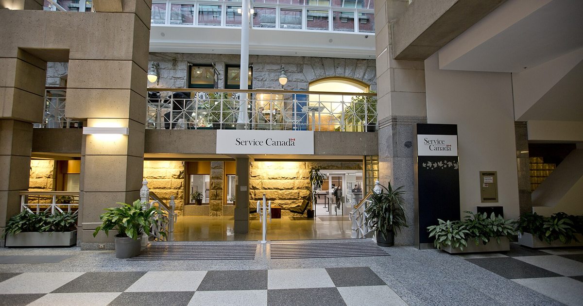 Entrance to a Service Canada office inside the Sinclair Centre in Vancouver
