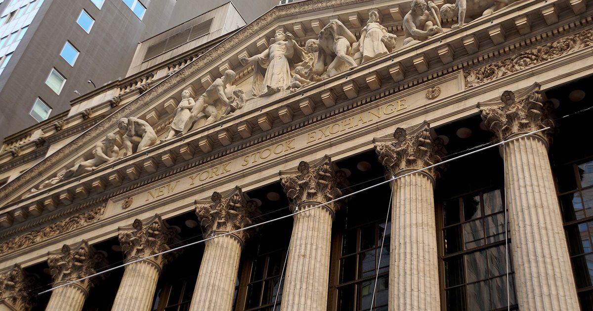 The columned Broad Street facade of the New York Stock Exchange in New York City