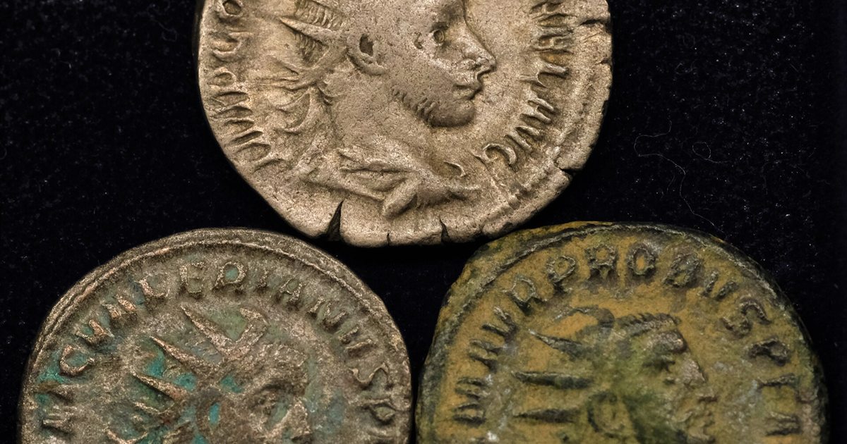 Third-century Roman antoninianus coins, issued as emperors cut the silver content of the currency
