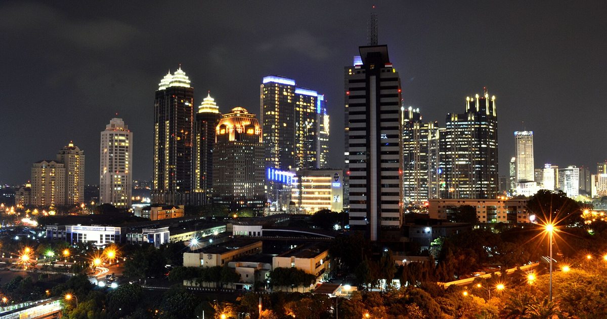 Jakarta's Sudirman Central Business District skyline lit up at night