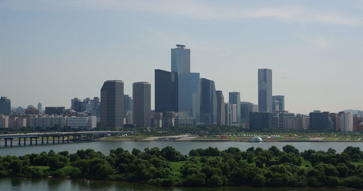 Seoul's Yeouido financial district skyline seen across the Han River