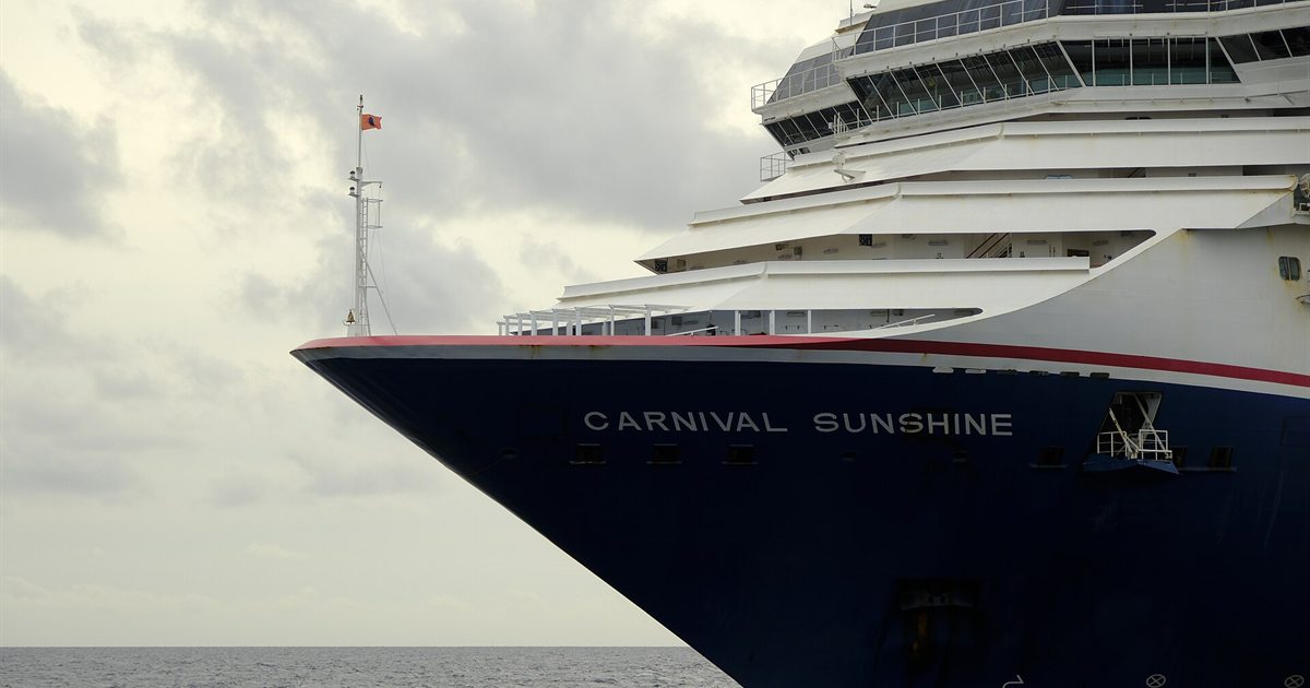 The bow of the cruise ship Carnival Sunshine docked in port