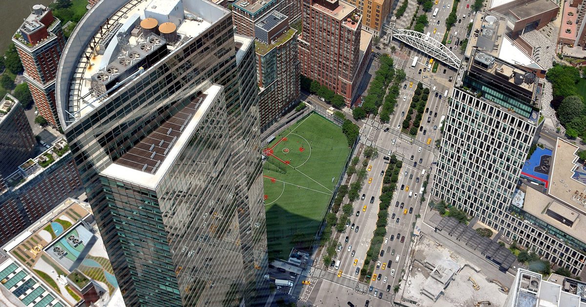 Goldman Sachs headquarters at 200 West Street in Lower Manhattan, seen from above