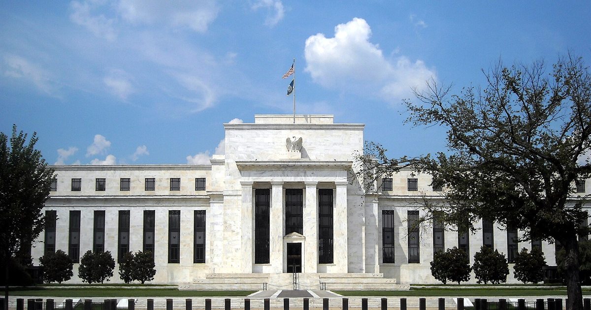 The Marriner S. Eccles Federal Reserve Board Building in Washington, D.C., seen from the front lawn