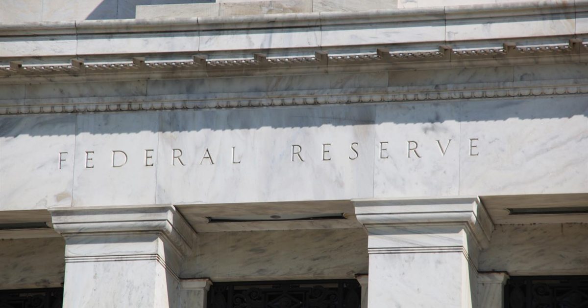 The words Federal Reserve carved in marble above the entrance of the Eccles Building in Washington